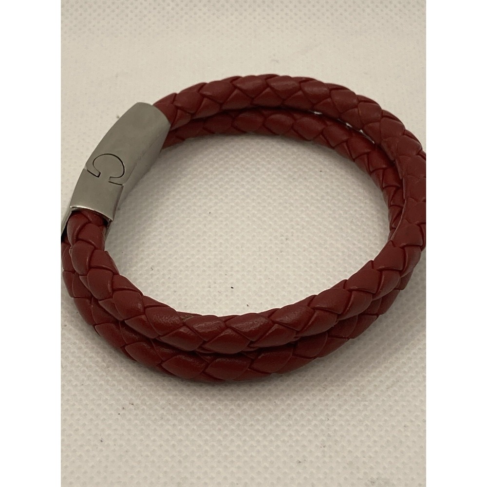 Justus Of Lyons Double wrap braided Red leather bracelet, Magnetic Close Size 7